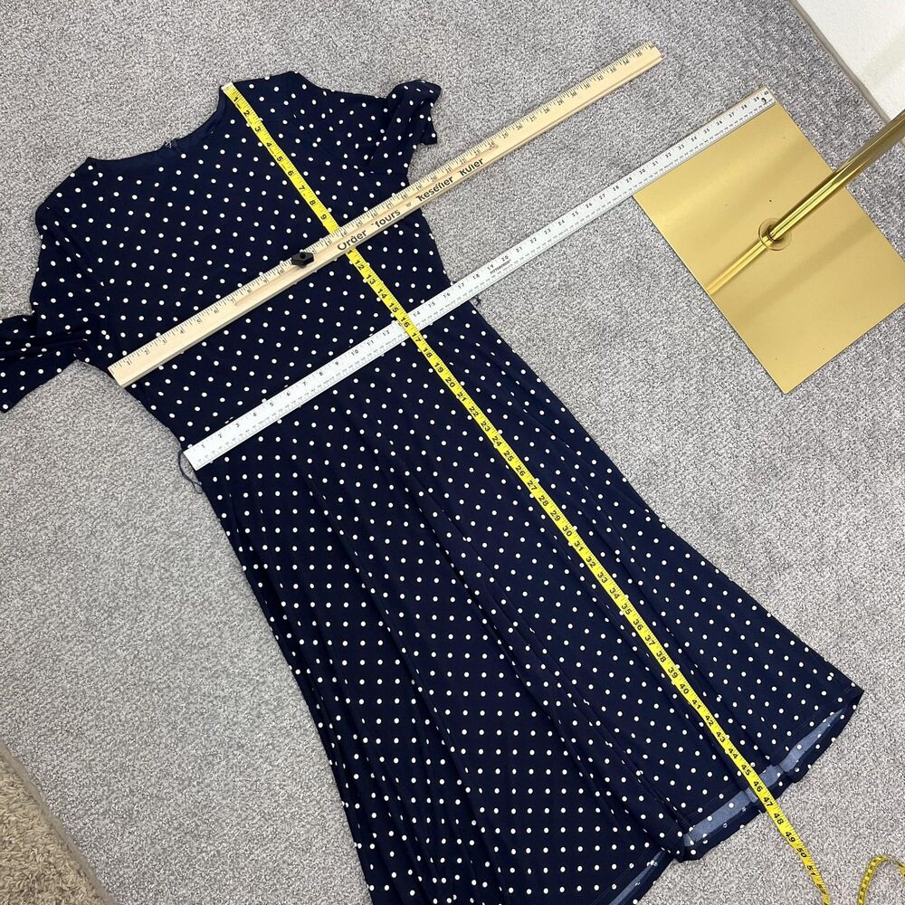 Anne Klein Dress Womens 10 Blue Polka Dot Belted Midi Fit Flare Work Office - Picture 7 of 8
